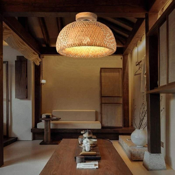 TAKLAMPA.SE Luminaire Plafonnier Industriell taklampa bambu globformad