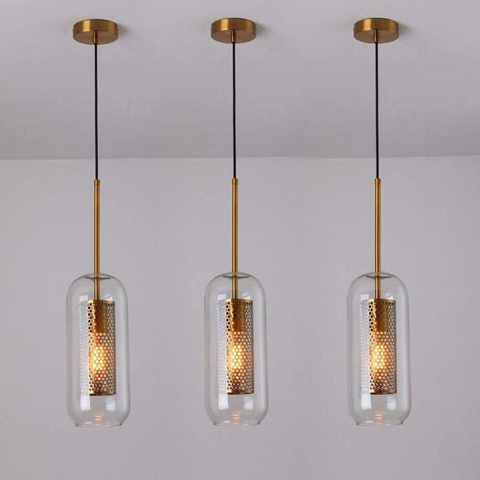 TAKLAMPA.SE Lampe Suspendue Lång Retro taklampa glas mävssing