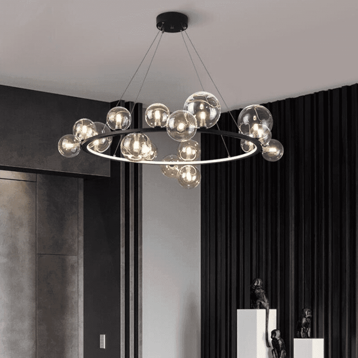 TAKLAMPA.SE Suspension Luminaire Klar Boll Svart Stor taklampa glas