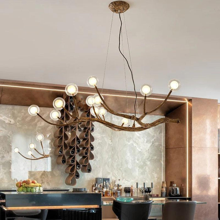 TAKLAMPA.SE Suspension Luminaire Liten Transparent Taklampa i trä med glaskupa och ljusarmar vit