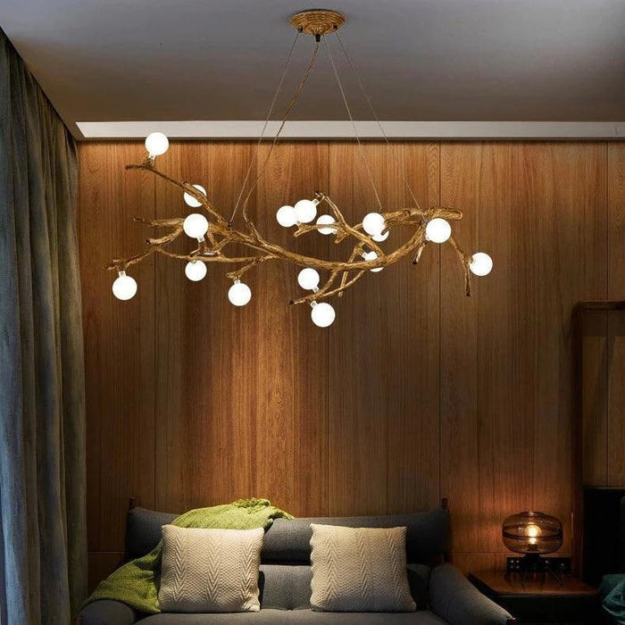 TAKLAMPA.SE Suspension Luminaire Medium Frostad Taklampa i trä med glaskupa och ljusarmar vit