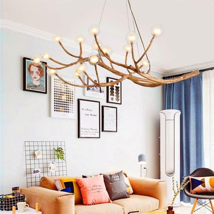TAKLAMPA.SE Suspension Luminaire Medium Transparent Taklampa i trä med glaskupa och ljusarmar vit