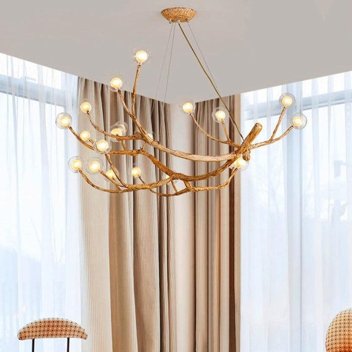 TAKLAMPA.SE Suspension Luminaire Stor Transparent Taklampa i trä med glaskupa och ljusarmar vit