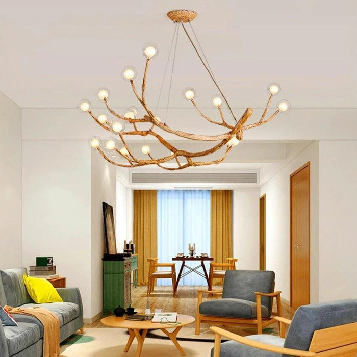 TAKLAMPA.SE Suspension Luminaire Taklampa i trä med glaskupa och ljusarmar vit