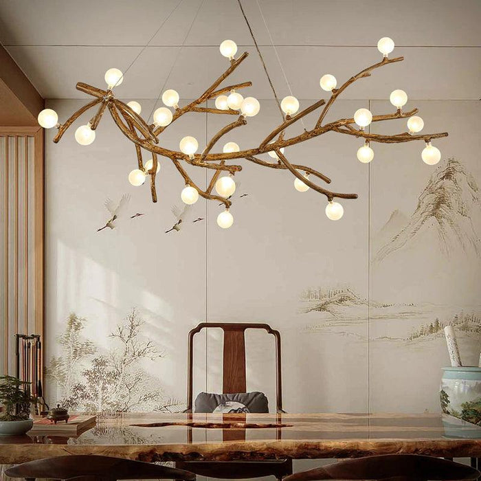 TAKLAMPA.SE Suspension Luminaire Taklampa i trä med glaskupa och ljusarmar vit