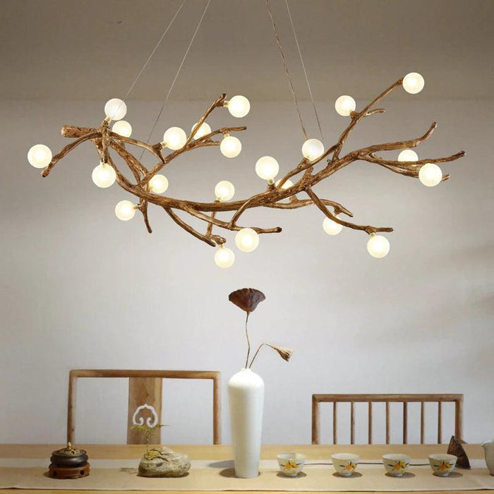 TAKLAMPA.SE Suspension Luminaire Taklampa i trä med glaskupa och ljusarmar vit