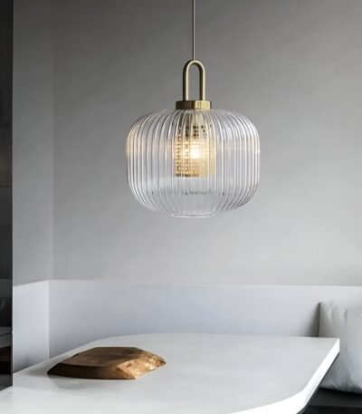 Hem & Trädgård > Belysning > Belysningsarmaturer > Taklampor Nordisk Ribbad Glas Pendellampa