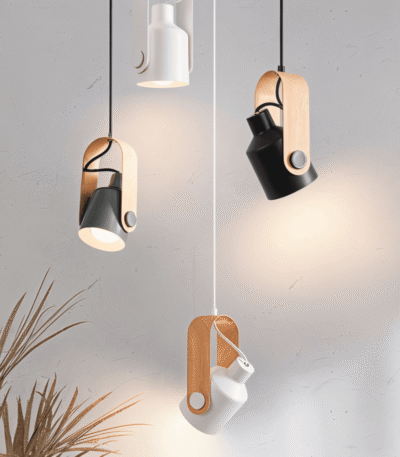 Hem & Trädgård > Belysning > Belysningsarmaturer > Takarmaturer Pendellampa i Metall med Nordiskt Träkorn