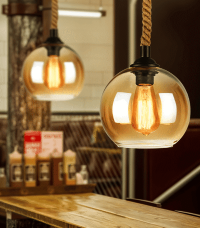 Hem & Trädgård > Belysning > Belysningsarmaturer > Taklampor Pendellampa med Glasboll i Rep