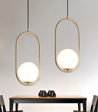 Hem & Trädgård > Belysning > Belysningsarmaturer > Taklampor Modern Guld Ellips Ring Glaskula LED Hänglampa