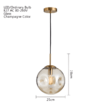 Hem & Trädgård > Belysning > Belysningsarmaturer > Taklampor Rund Champagne Grå Glas LED Pendellampa