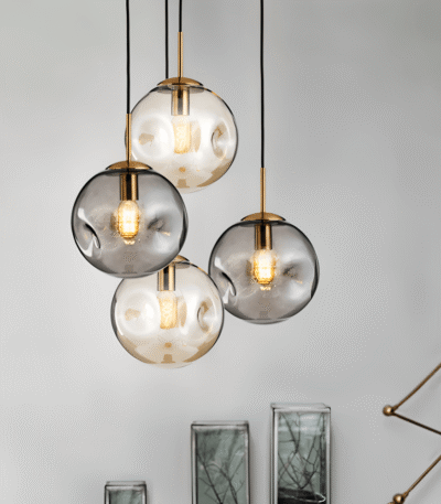 Hem & Trädgård > Belysning > Belysningsarmaturer > Taklampor Rund Champagne Grå Glas LED Pendellampa