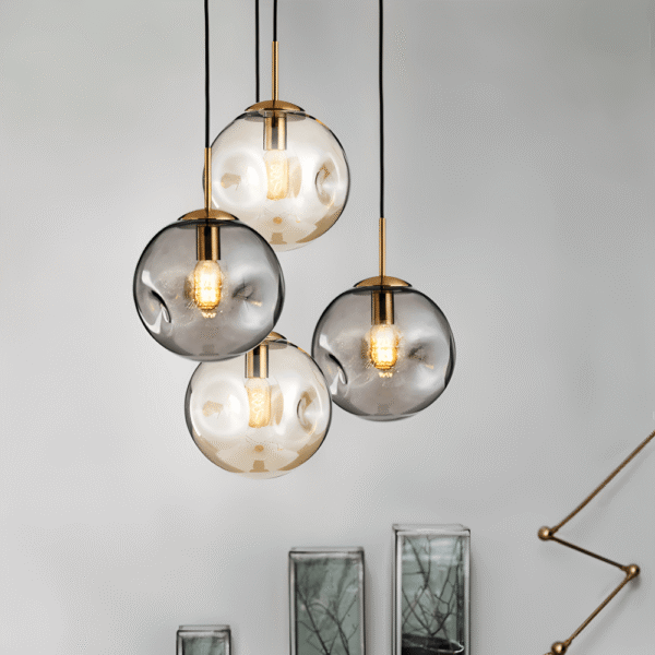 Hem & Trädgård > Belysning > Belysningsarmaturer > Taklampor Rund Champagne Grå Glas LED Pendellampa