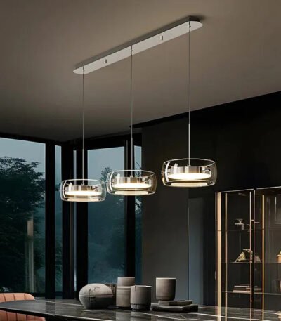 Modern Taklampa i Glas – Justerbar LED-Belysning för Matbord