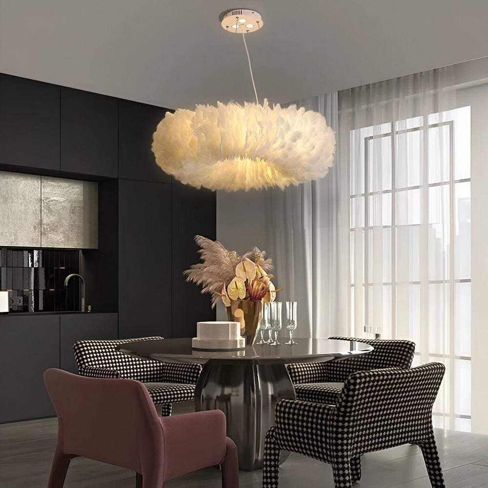 pendant-lamp-efze-lyxig-cirkelformad-taklampa-med-vita-fjadrar-1215930392 Pendant Lamp efze Lyxig Cirkelformad Taklampa med vita Fjädrar