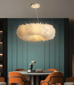 Pendant Lamp Lyxig Cirkelformad Taklampa med vita Fjädrar